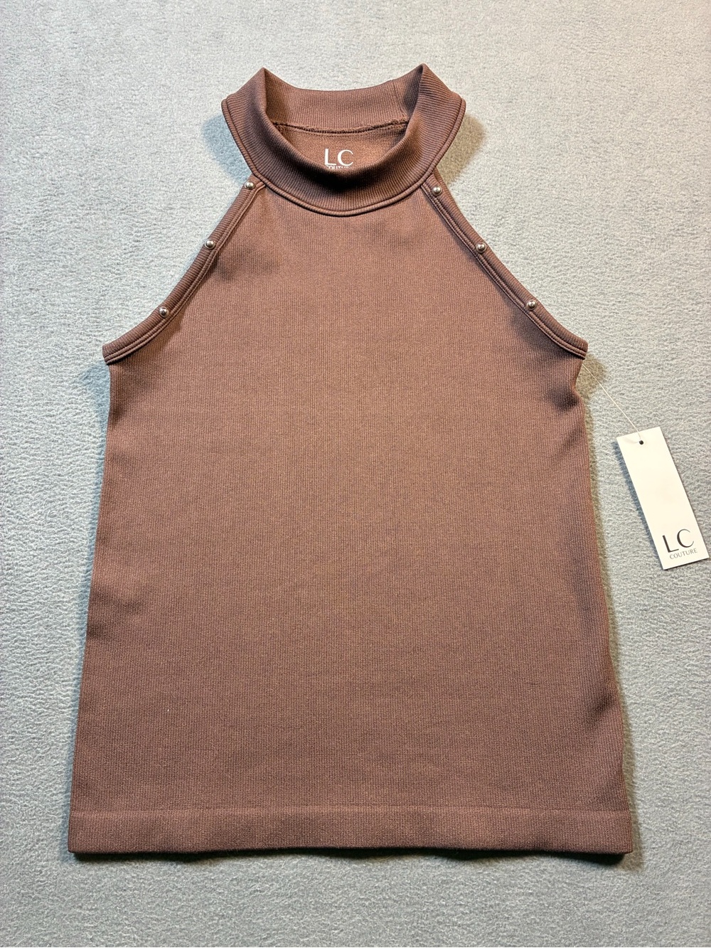 LC Couture COLLECTION Women's Sleeveless Mock Neck Top in Brown